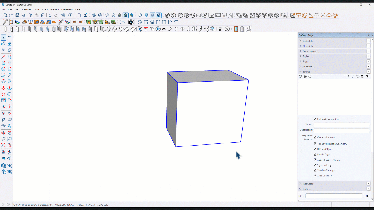 Using the Select keyboard shortcut and the Move shortcut in SketchUp