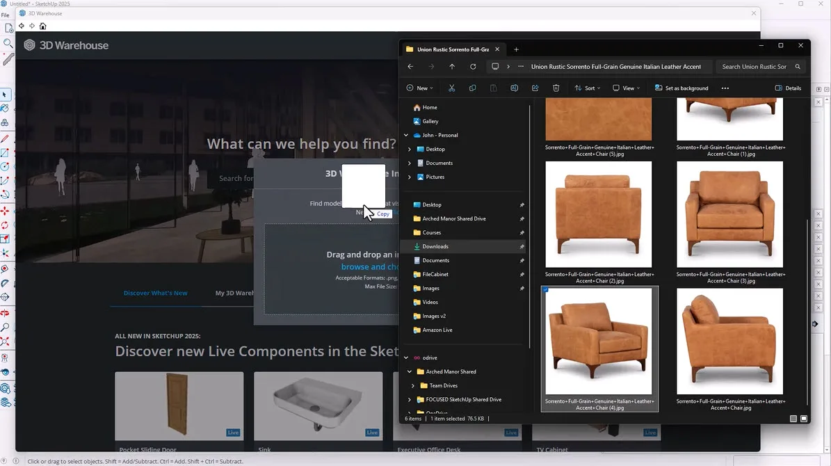 Searching the Trimble 3D Warehouse using a product image.