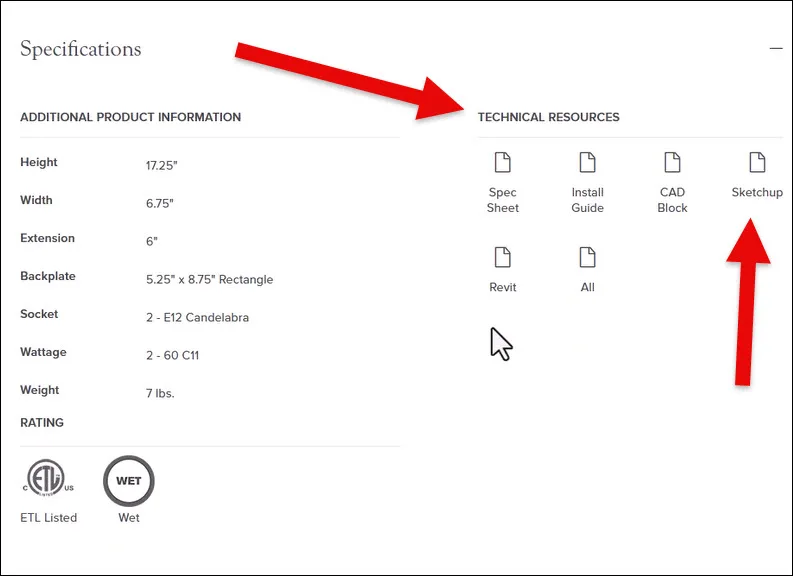 Visual Comfort offers a special section on their product page to download SketchUp 3D models.