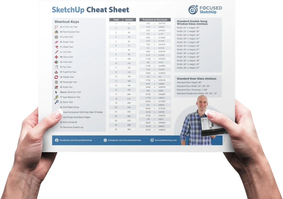 FOCUSED SketchUp Cheat Sheet — printable shortcut reference