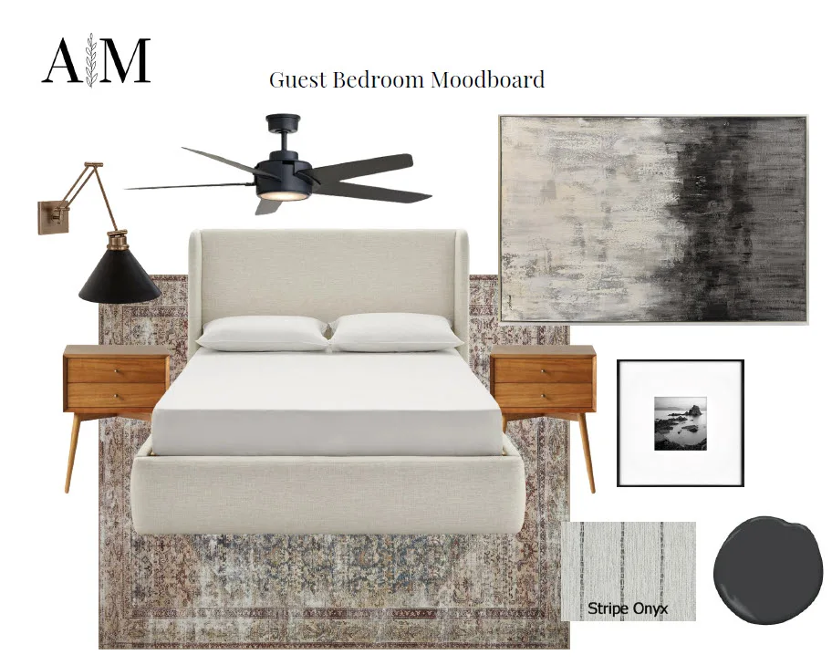 A Mood board design of a guest bedroom