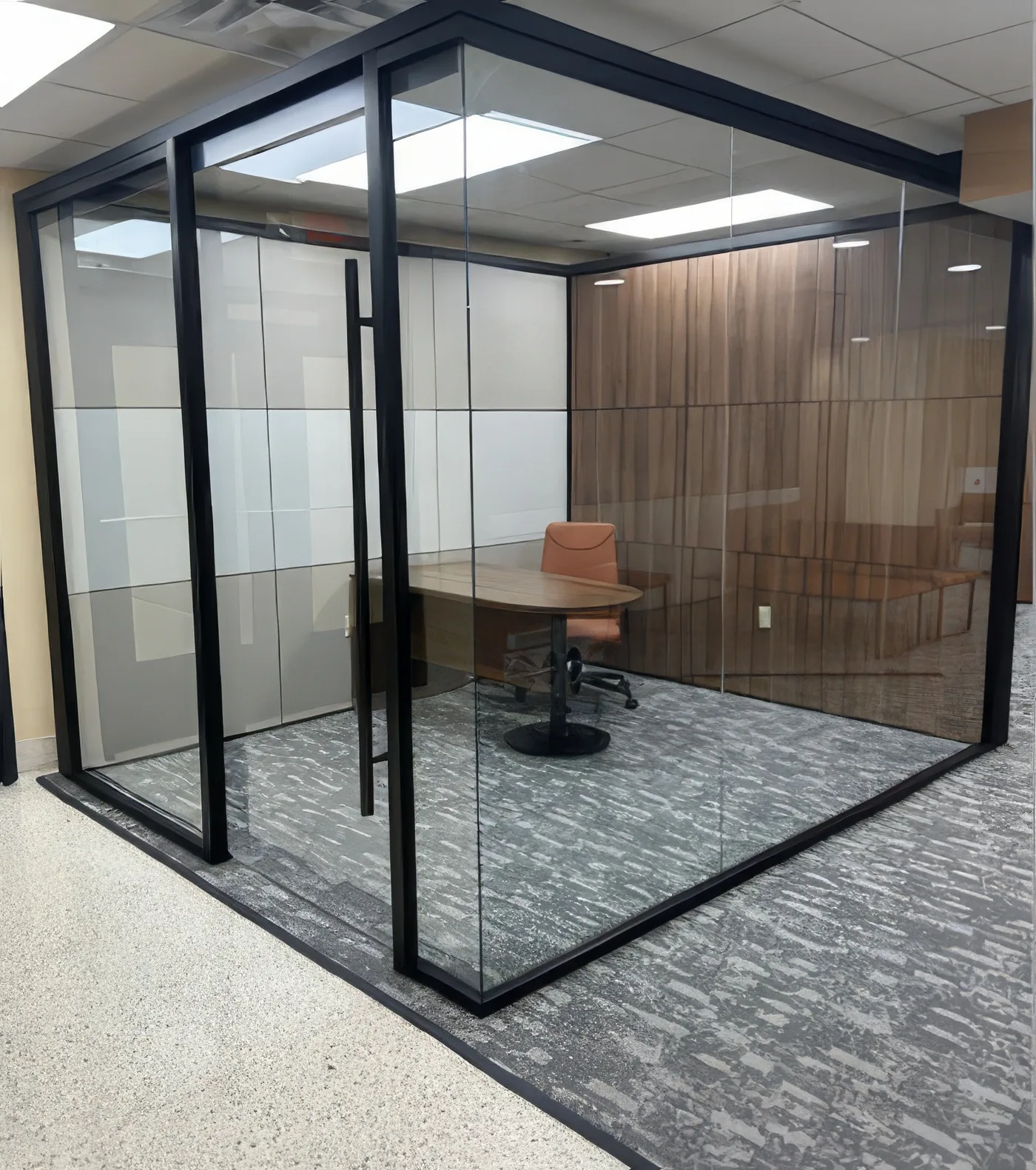 The final result of a corner office in Janet's commercial project designed with SketchUp