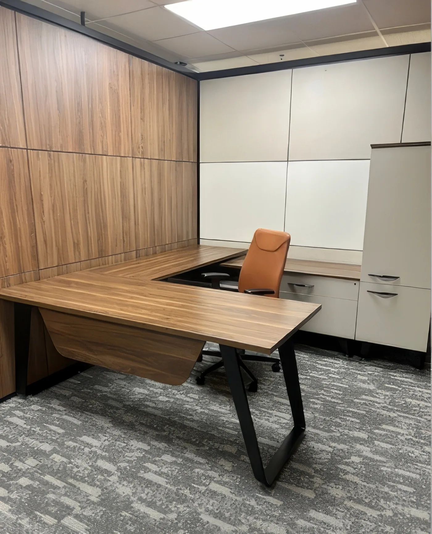 The final result of an office with desk and storage in Janet's commercial project designed with SketchUp