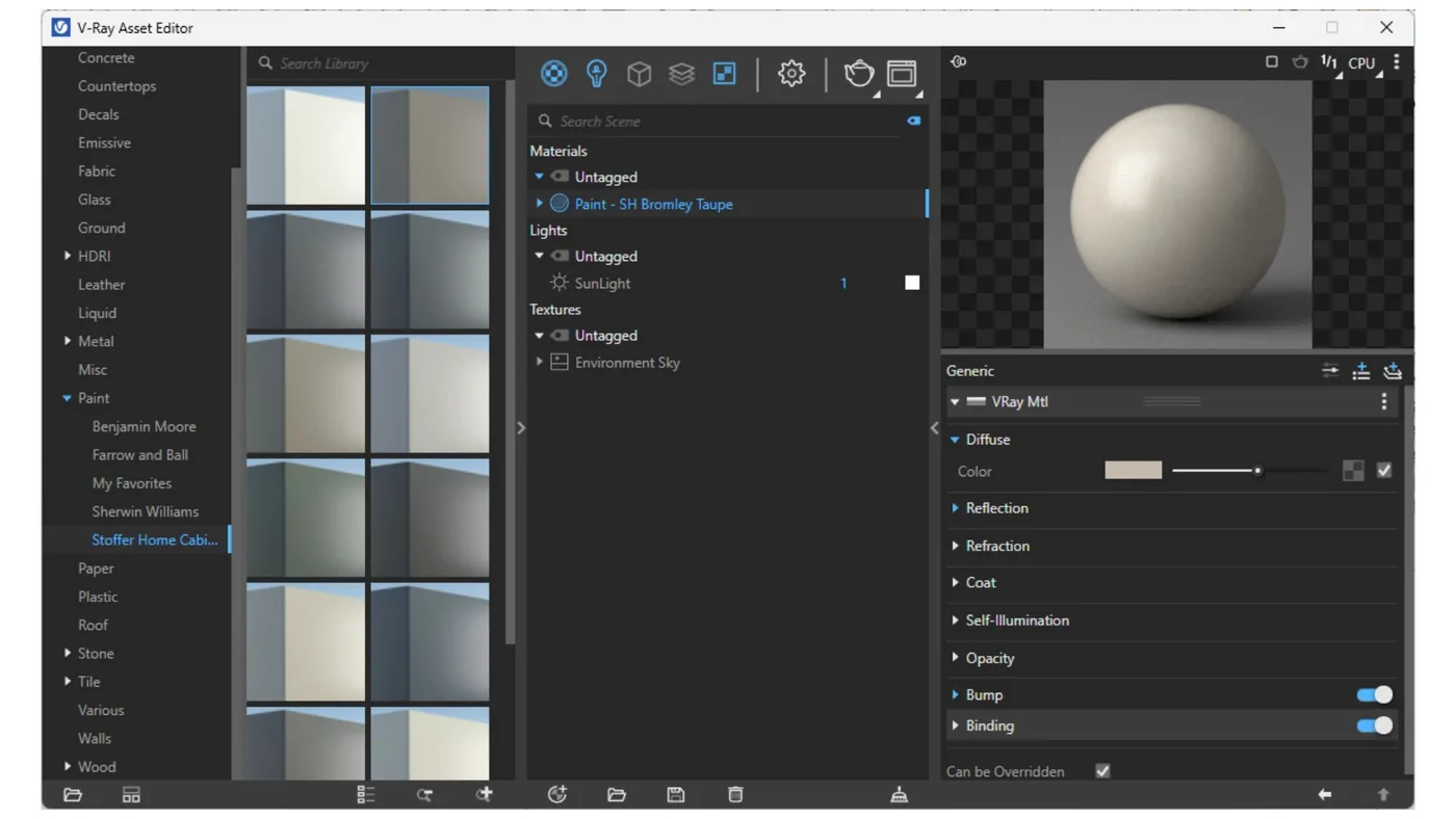 Stoffer Home Cabinetry Paint Colors for V-Ray Asset Editor