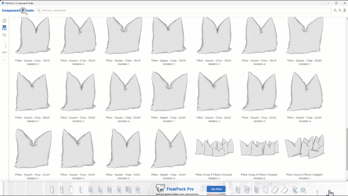 Scrolling the available pillow types and sizes in the <a href=