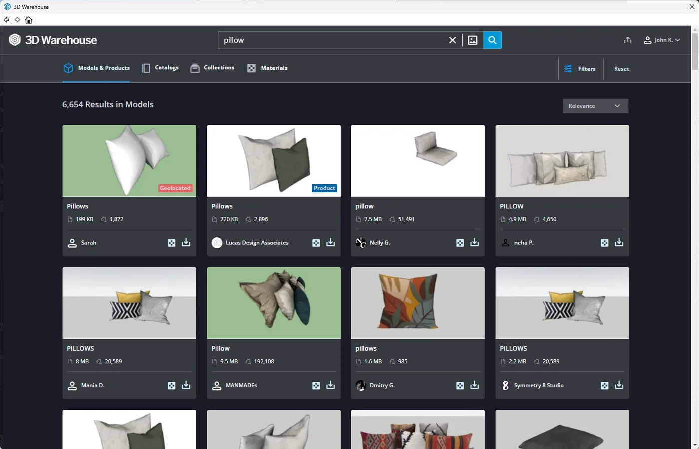 Search results for Pillow in the Trimble 3D Warehouse