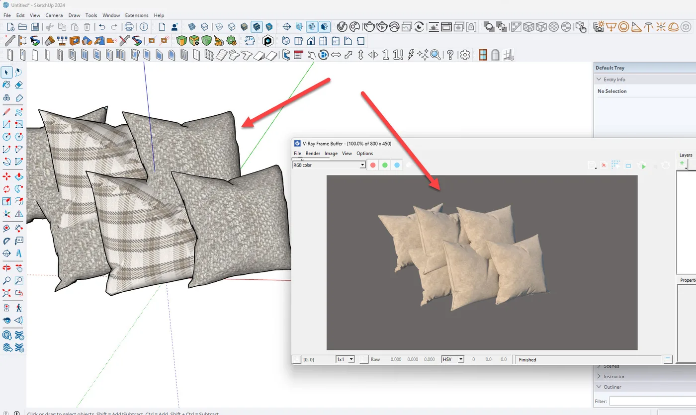 Shows how custom textures do NOT show up in the render of Chaos Cosmos objects.
