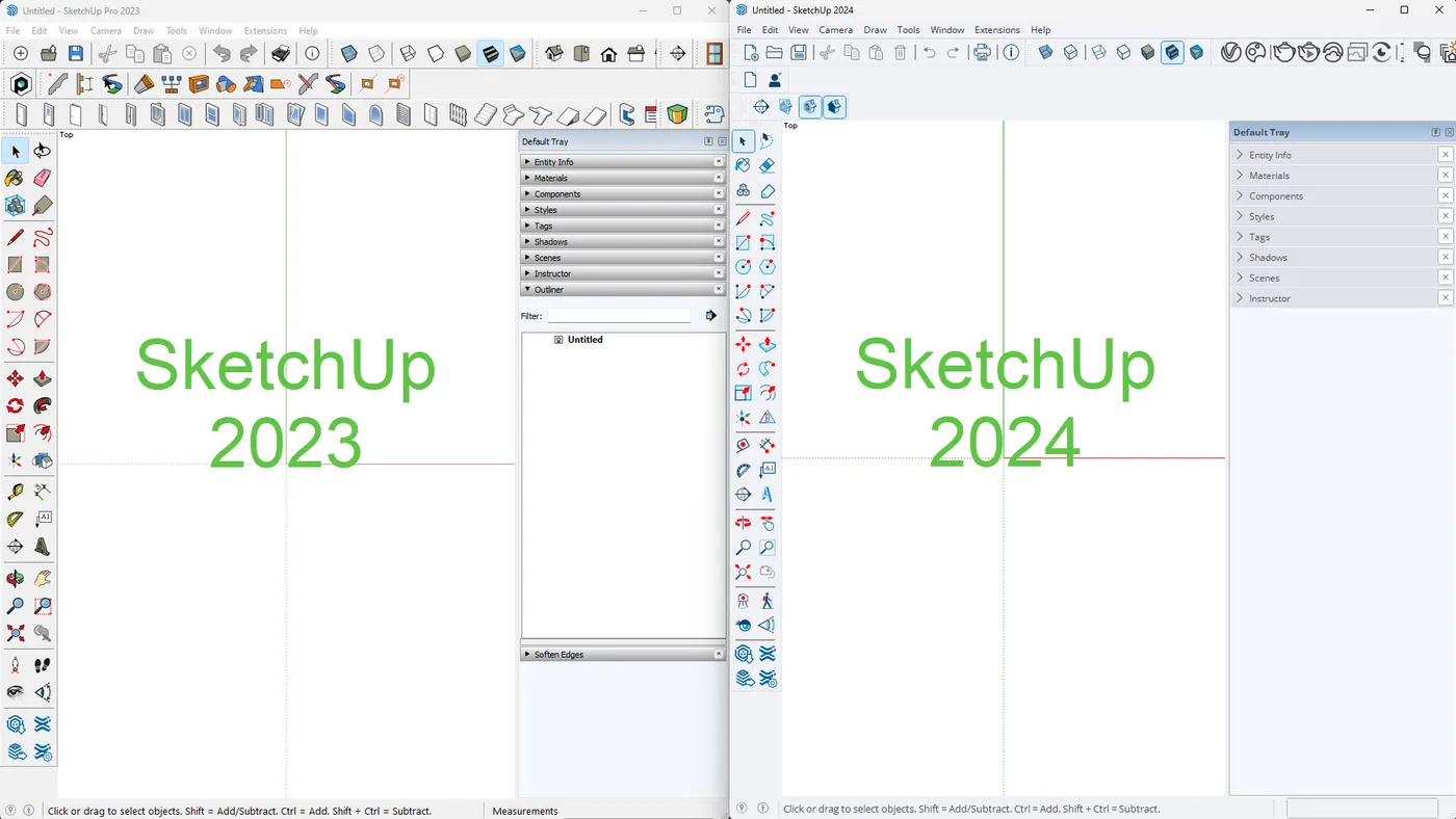 SketchUp 2023 buttons and styling vs. SketchUp 2024