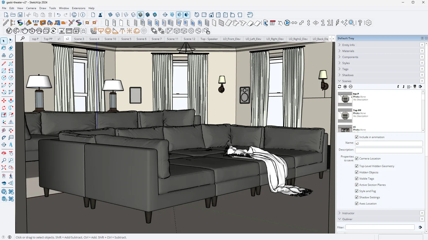 SketchUp for Interior Design home theater model