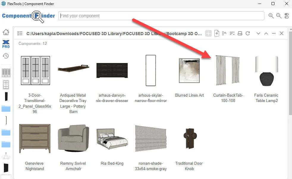 Using ComponentFinder to import 3D objects into a SketchUp model.