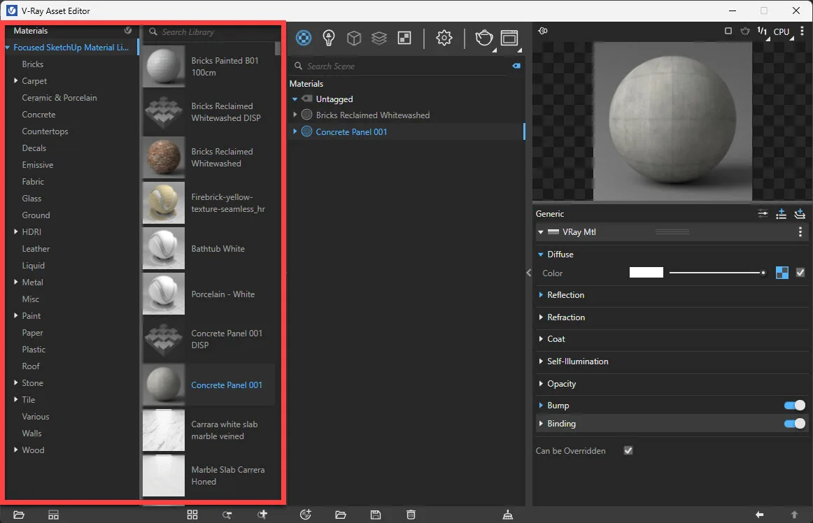 The Material Library in V-Ray