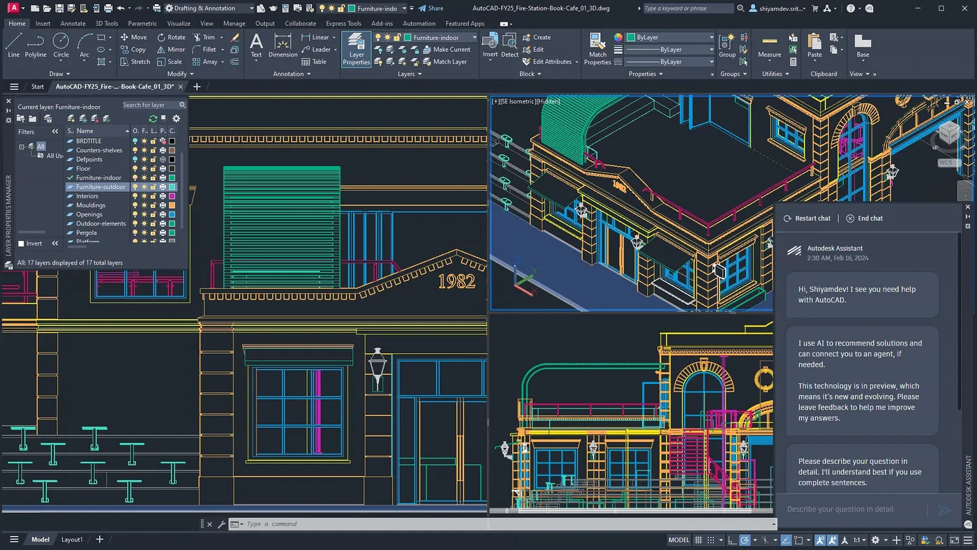 An example of the AutoCAD interface, which is more complex than the SketchUp UI.
