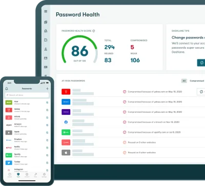 Dashlane's Health Score gives you an overview of how safe your password usage is