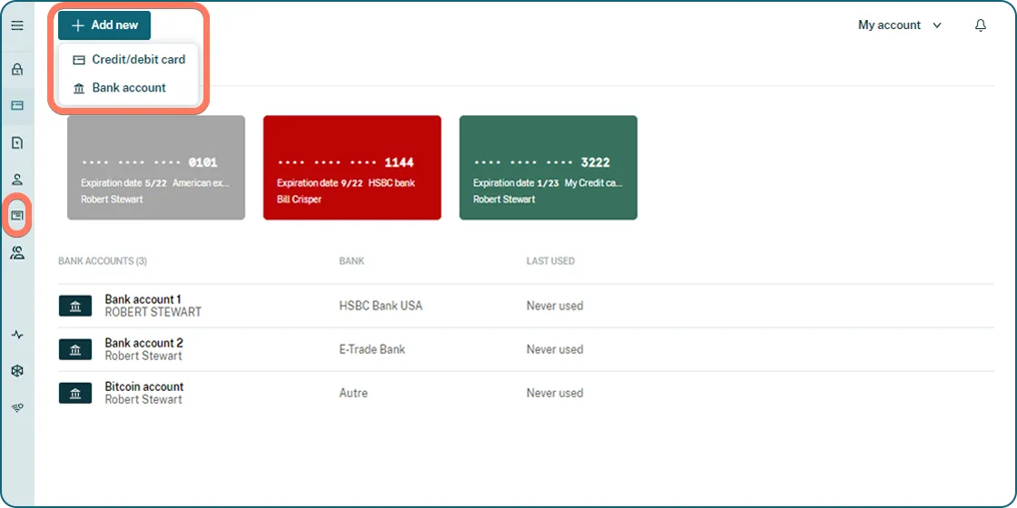 [Credit: Dashlane Support] Payment accounts and cards are stored securely in Dashlane