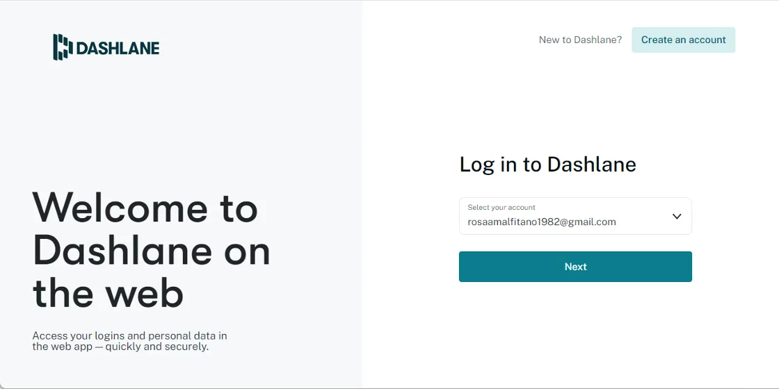 Logging in to Dashlane