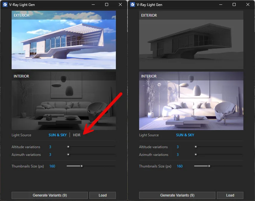 You can select Exterior or Interior, but notice that HDR is only available for exterior scenes.