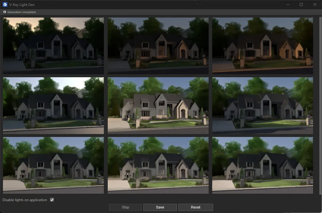 Light Gen results of a landscape design