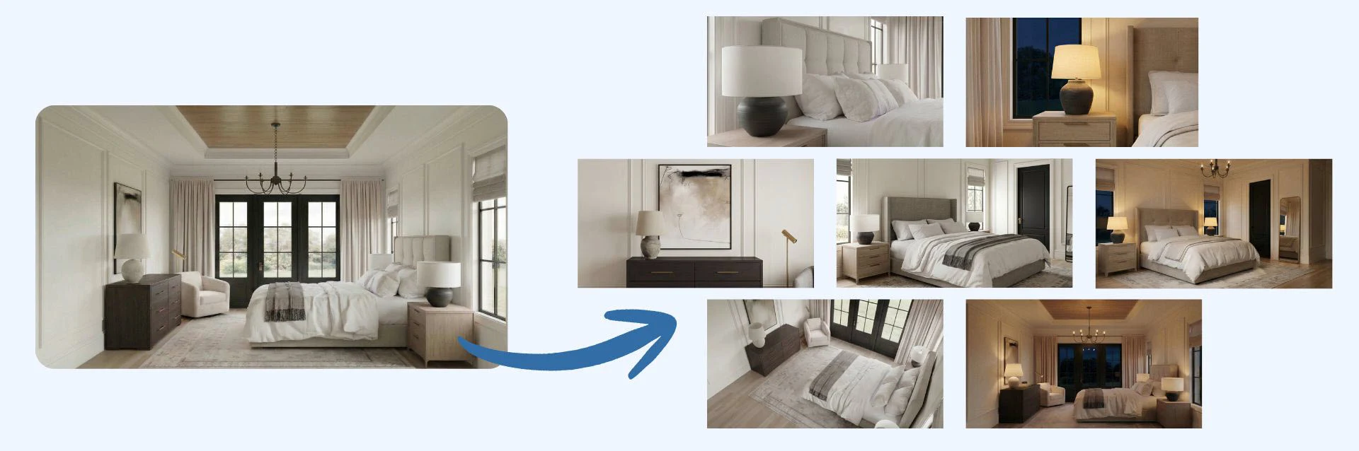 AI rendering variations - multiple styles, angles, and materials from one model