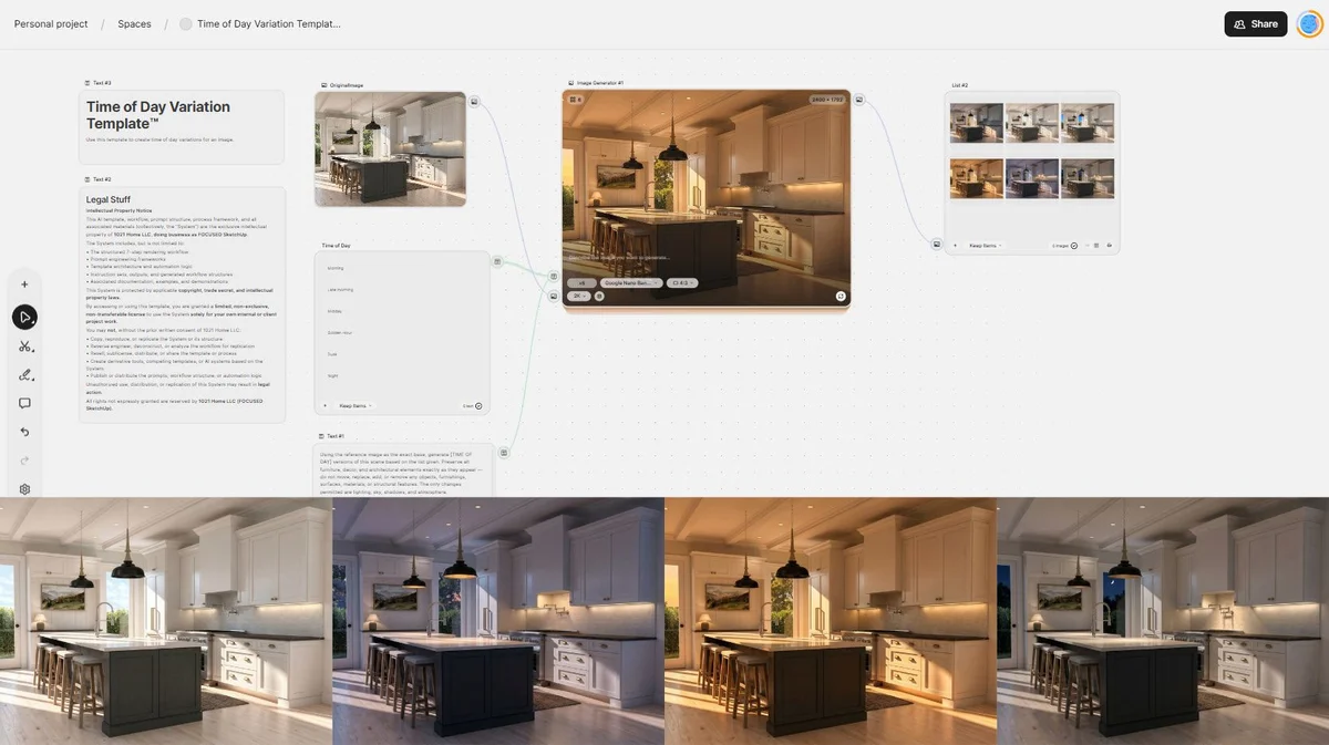 Time of Day Variation Template - six lighting moods from one render
