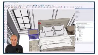 Module 4 - adding furniture, artwork, curtains, light fixtures, and first renders