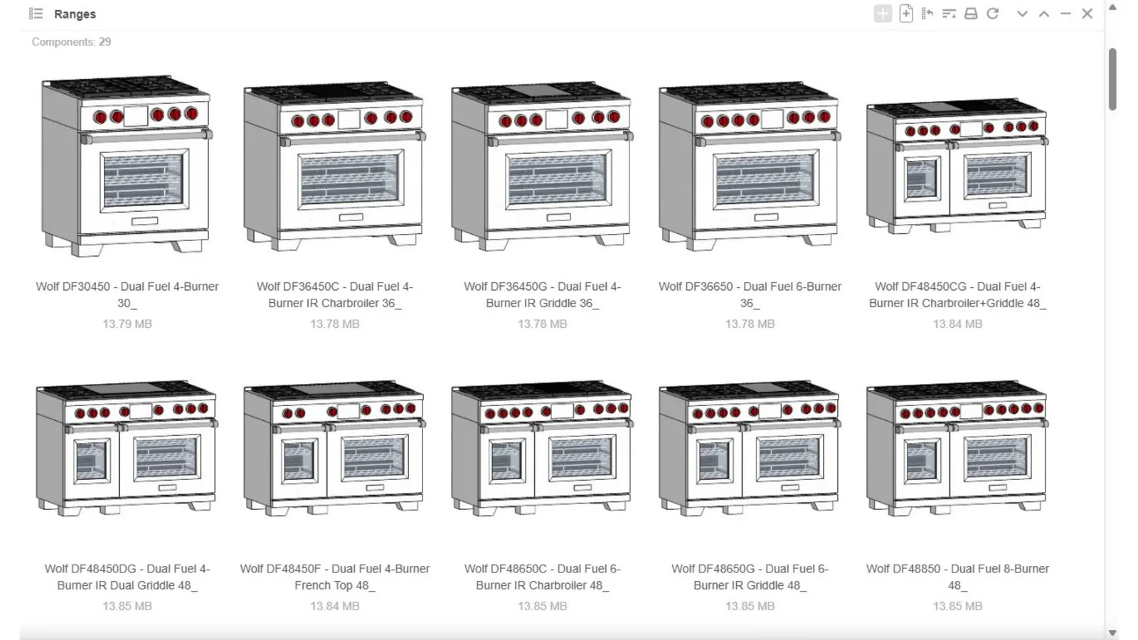 Range Pack - SketchUp components, dual-fuel ranges 30 to 48 inch