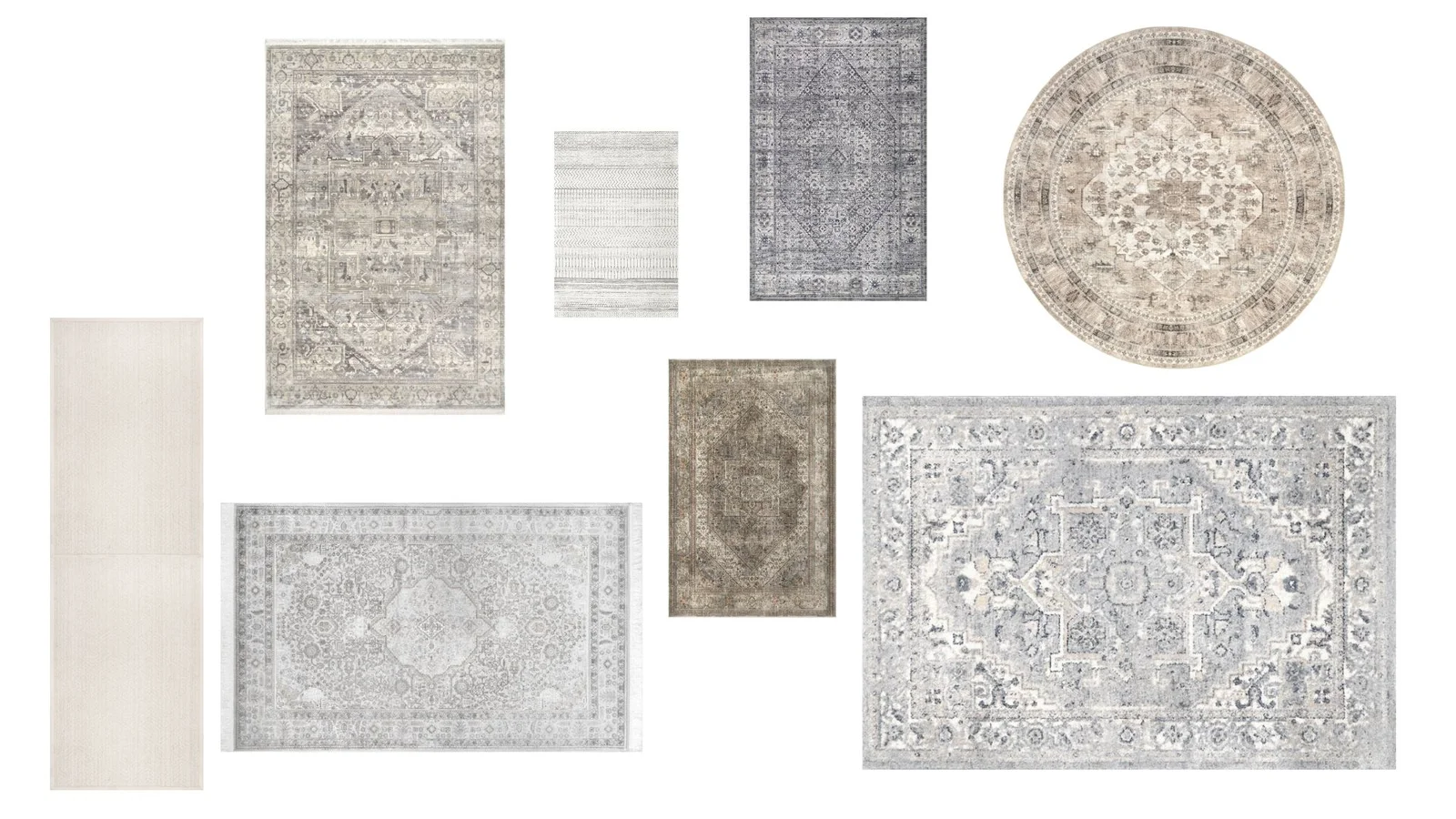 Rug pack covers laid out in multiple shapes and sizes