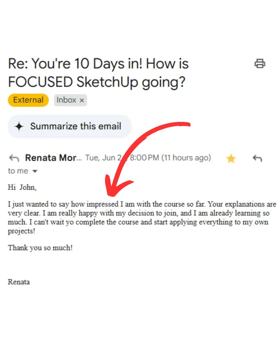 FOCUSED SketchUp student Facebook review