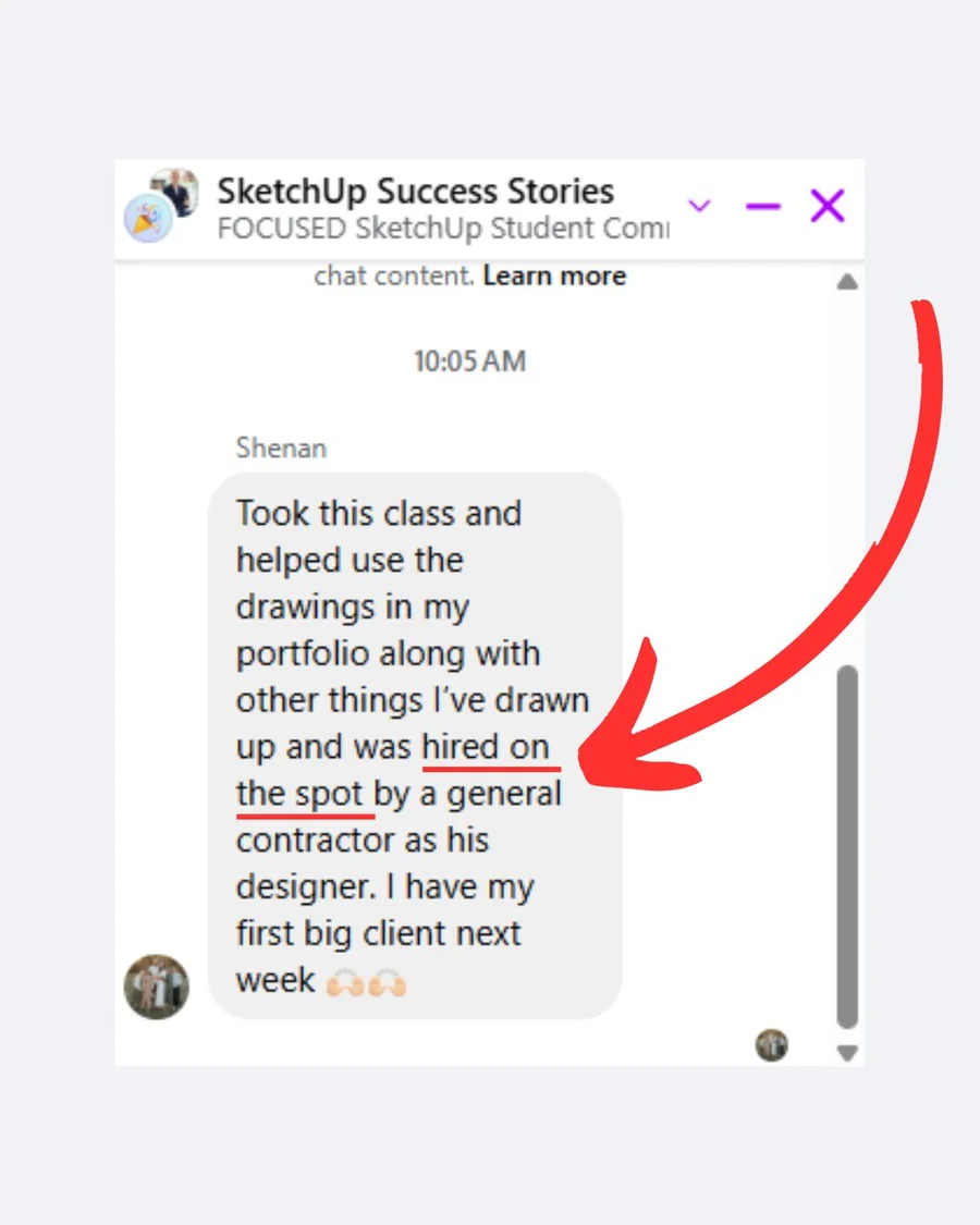 FOCUSED SketchUp student Facebook review