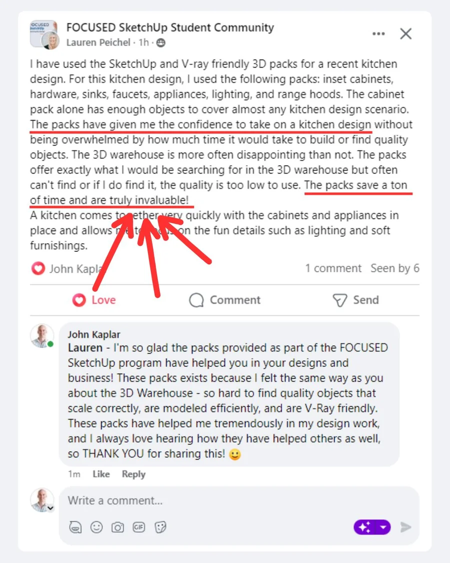 FOCUSED SketchUp student Facebook review