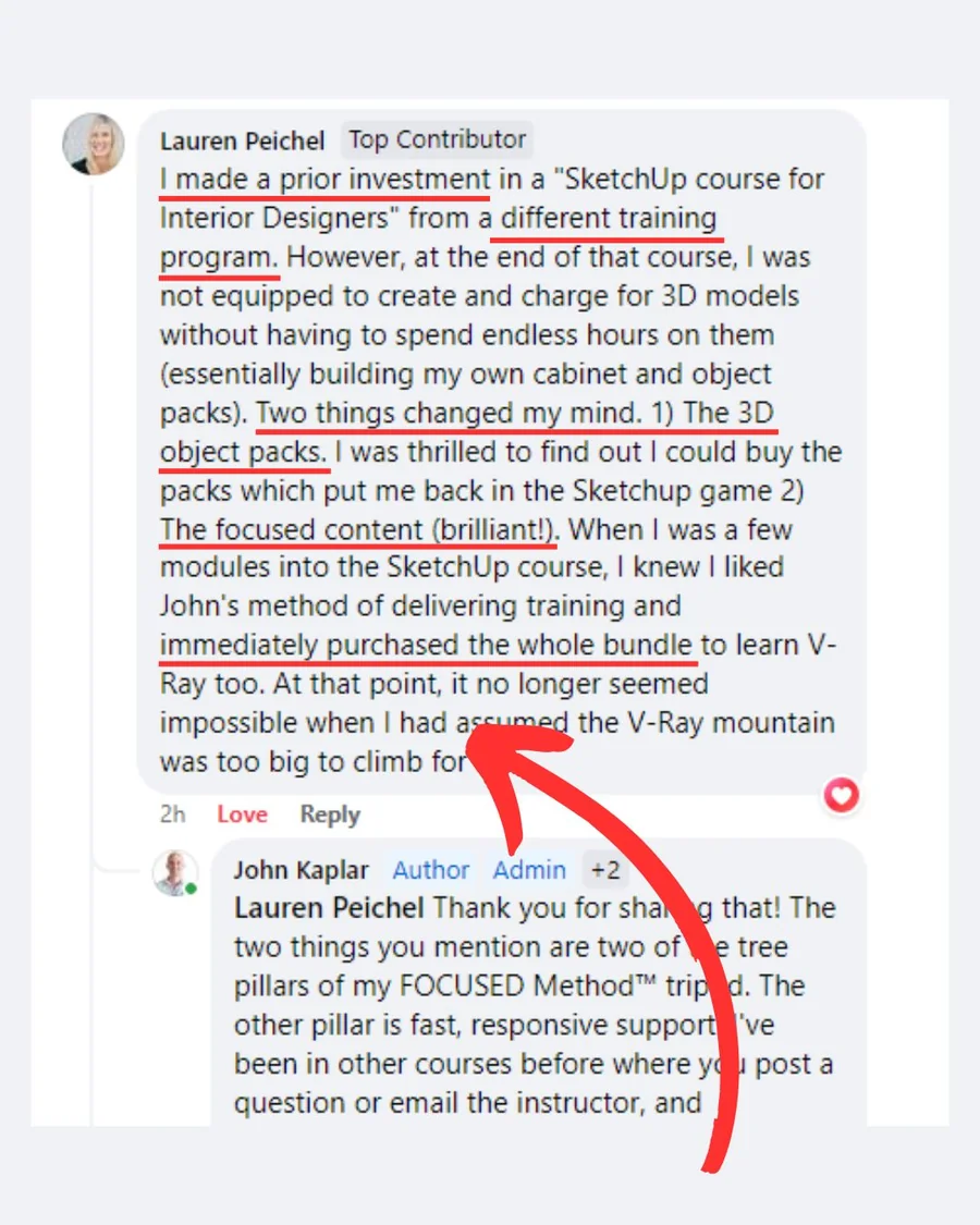 FOCUSED SketchUp student Facebook review