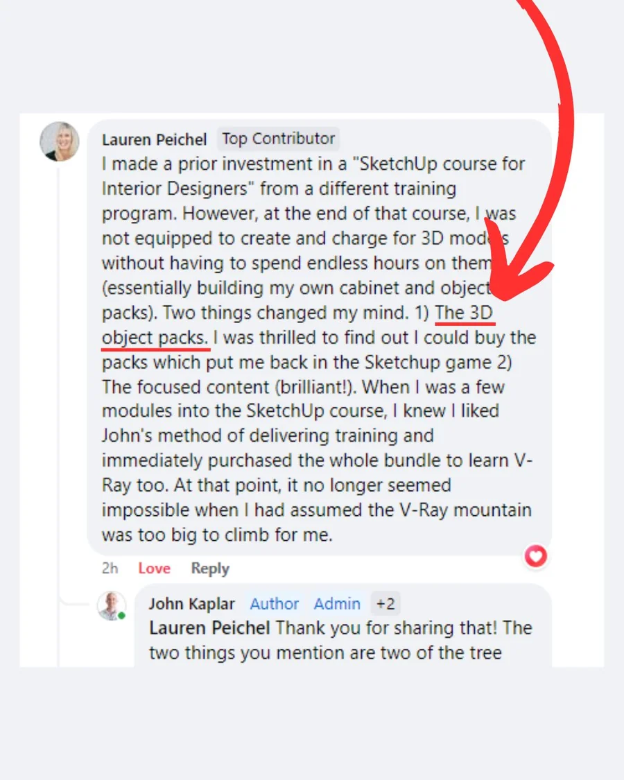 FOCUSED SketchUp student Facebook review