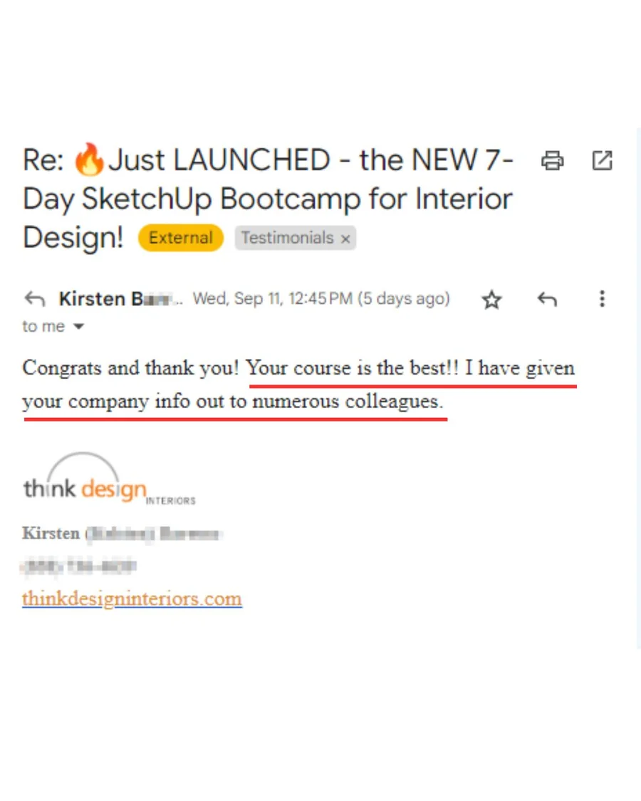 FOCUSED SketchUp student Facebook review