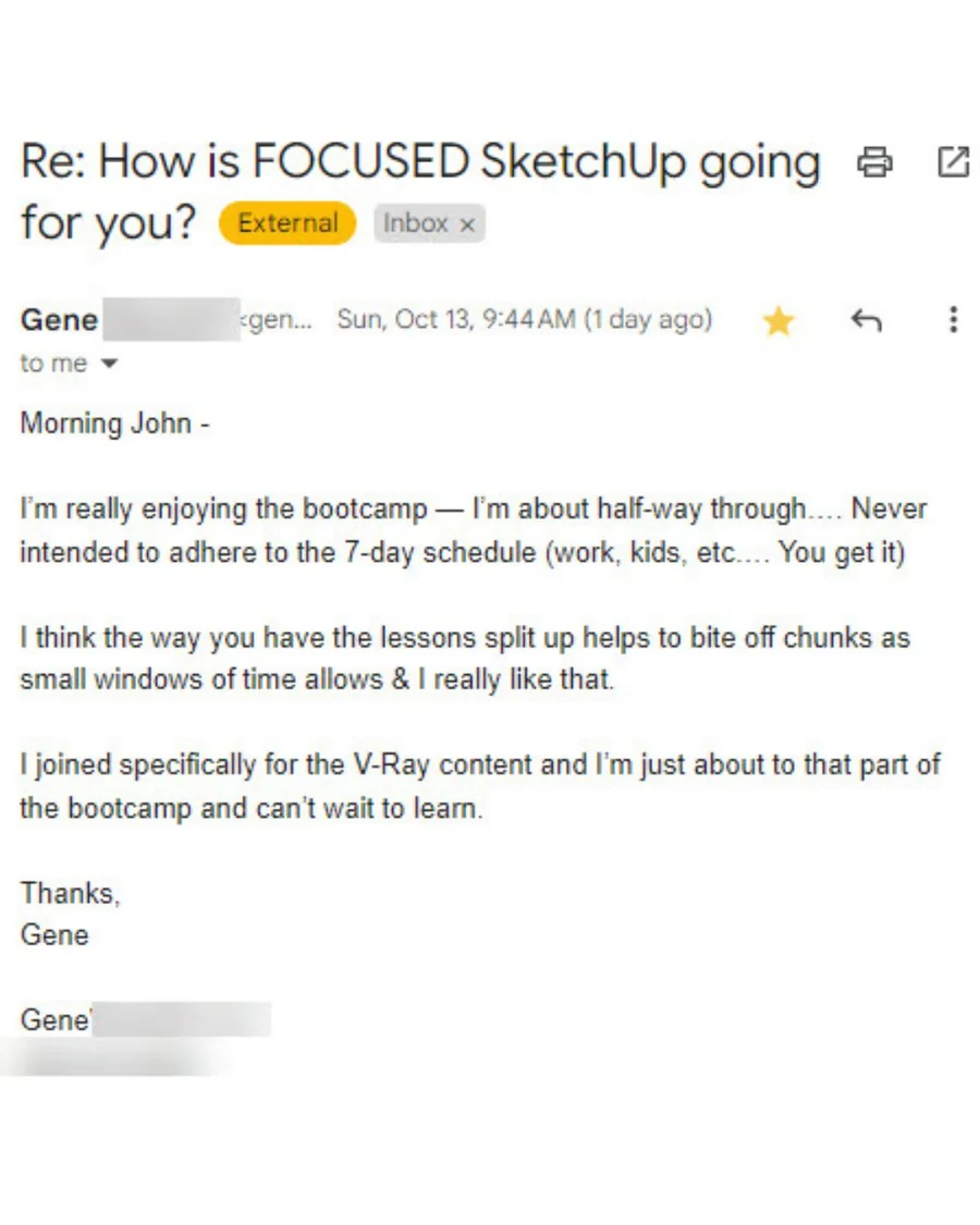 FOCUSED SketchUp student Facebook review