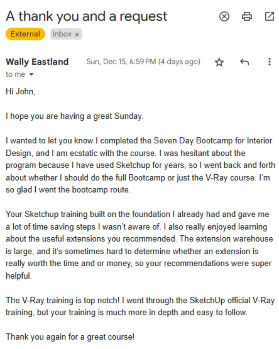 FOCUSED SketchUp student Facebook review