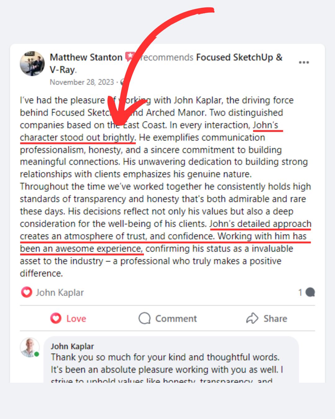 FOCUSED SketchUp student Facebook review