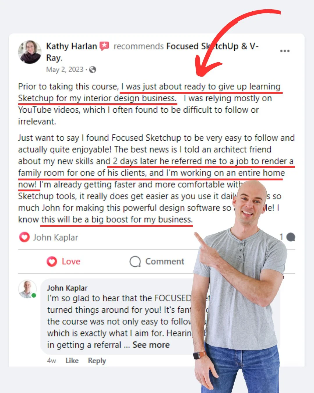 FOCUSED SketchUp student Facebook review