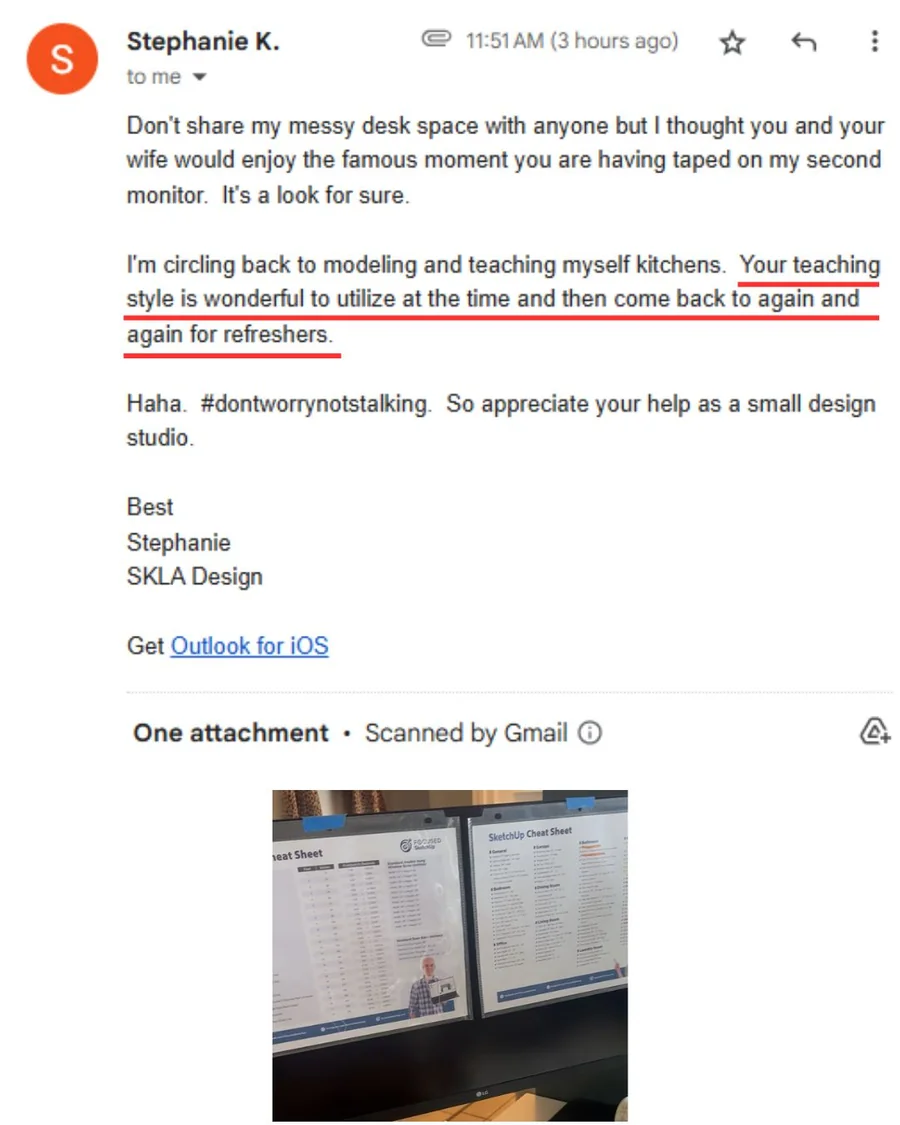FOCUSED SketchUp student Facebook review
