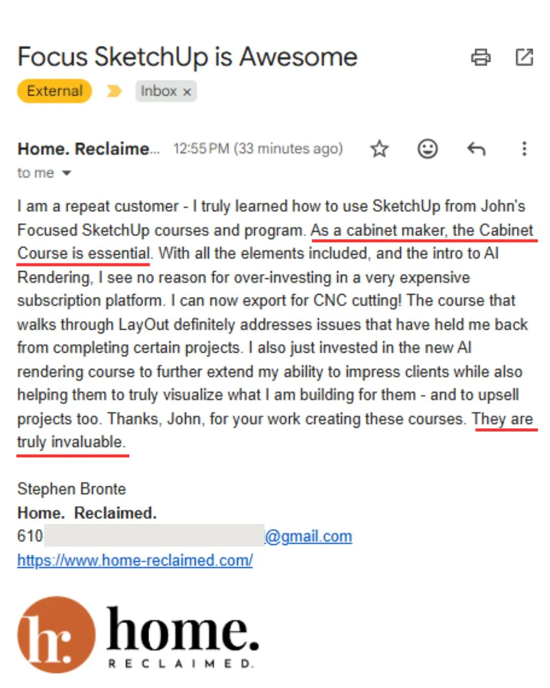 FOCUSED SketchUp student Facebook review